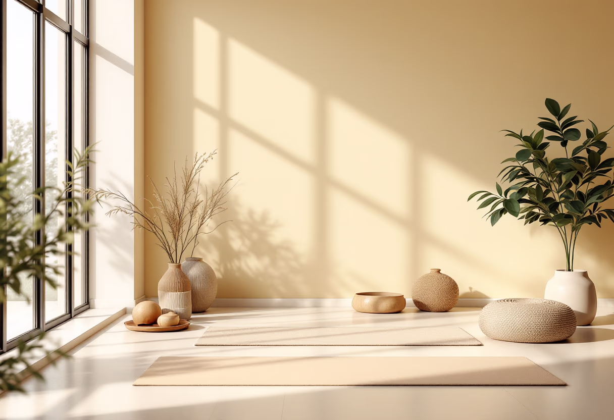 [background image] serene yoga studio environment